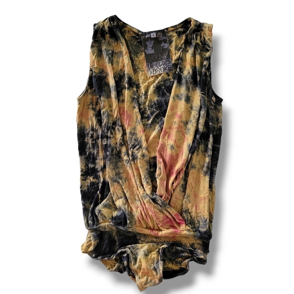 Young Fabulous & Broke Tie Dye Wrap Blouse Bohemian Bodysuit Smaĺl